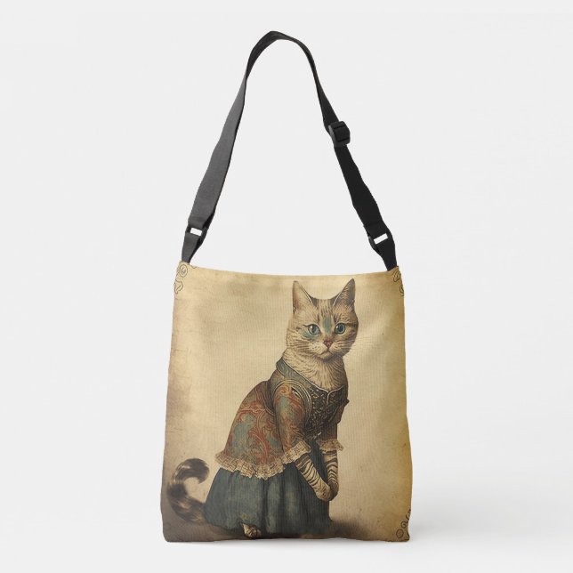 Viktorianische Vintage Katze Tragetaschen Mit Langen Trägern (Rückseite)