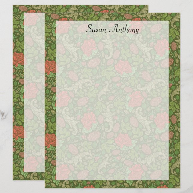 Viktorianische Vintage Rote Rosen Rosa Mums Blumen (Vorne/Hinten)