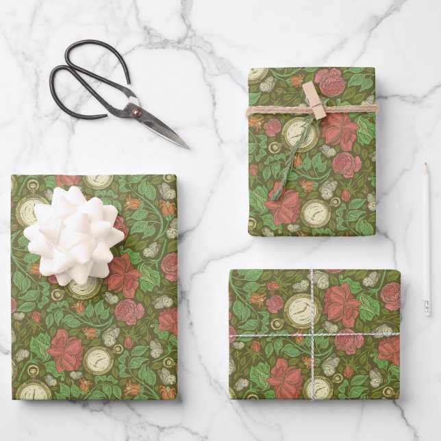 Viktorianische Vintage Steampunk-Pocket-Rose Geschenkpapier Set (Vorderseite)