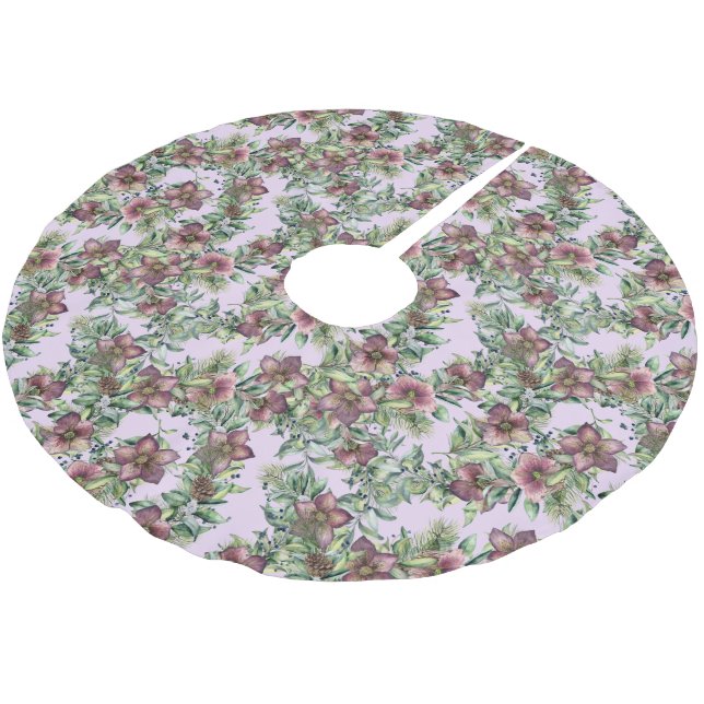 Viktorianische Violet-Hellebore-Blume Polyester Weihnachtsbaumdecke (Schrägansicht)