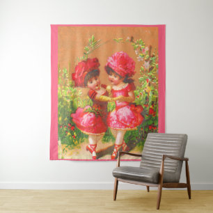 Viktorianische Visitenkarte kleine Tänzer in Rosa Wandteppich