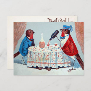 Viktorianische Vögel mit Weinkarte Postkarte