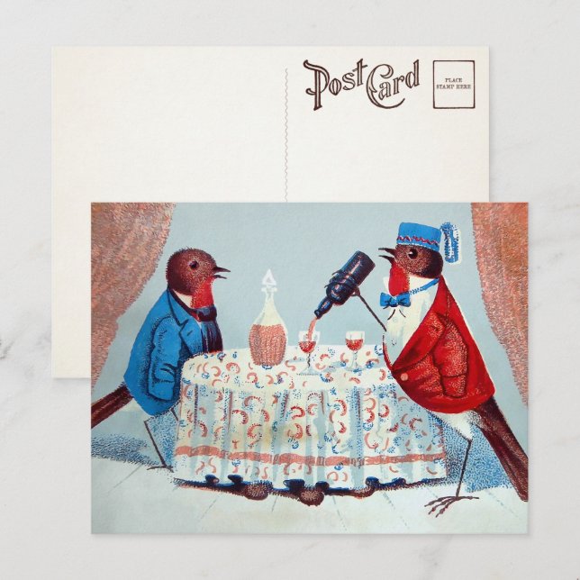Viktorianische Vögel mit Weinkarte Postkarte (Vorne/Hinten)