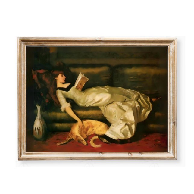Viktorianische weibliche Lektüre mit Hunde, neutra Poster (Von Creator hochgeladen)