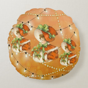 Viktorianische WeihnachtenLady Orange Hintergrund Rundes Kissen