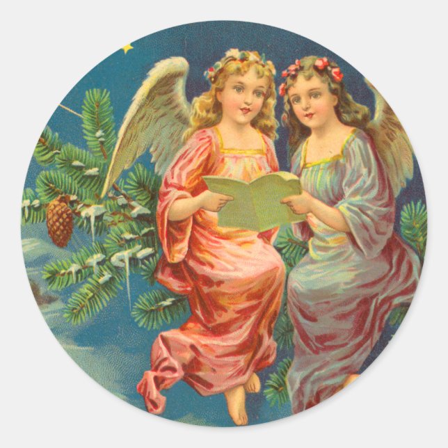 Viktorianische Weihnachts-Engel-Stickers Runder Aufkleber (Vorderseite)