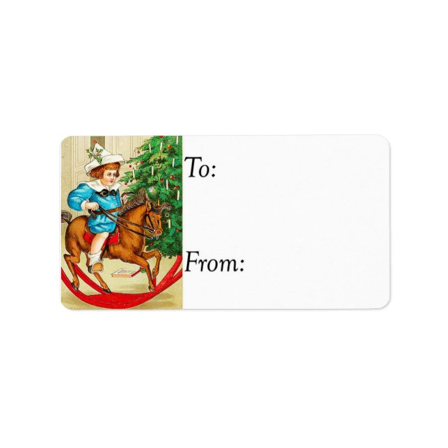 Viktorianische Weihnachts-Rockhorn-Geschenkmarke Adressaufkleber (Vorne)