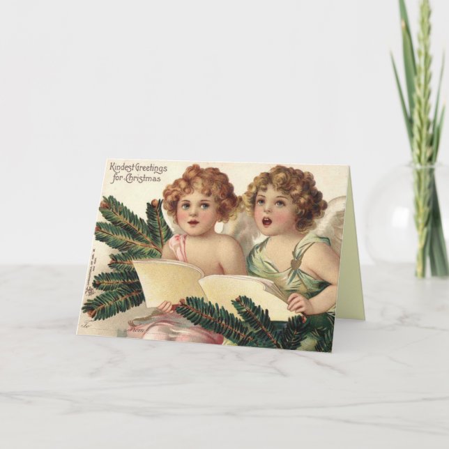 Viktorianische WeihnachtsAngelkarte Feiertagskarte (Vorderseite)