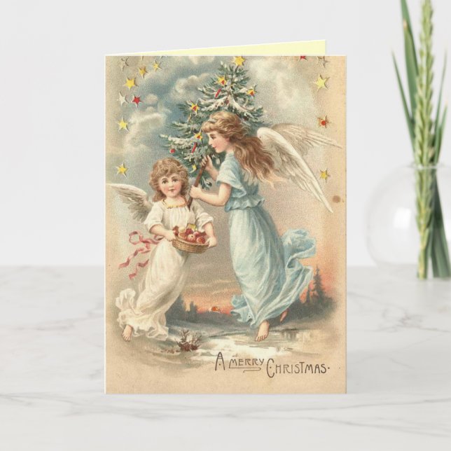 Viktorianische Weihnachtsangelkarte Feiertagskarte (Vorderseite)