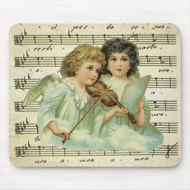 Viktorianische WeihnachtsAngeln Geige und Notenmus Mousepad (Vorne)