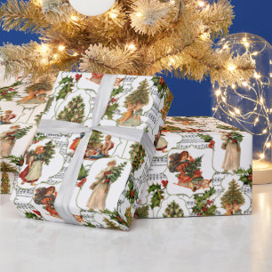 Viktorianische Weihnachtsbäume, Holly & Music Geschenkpapier