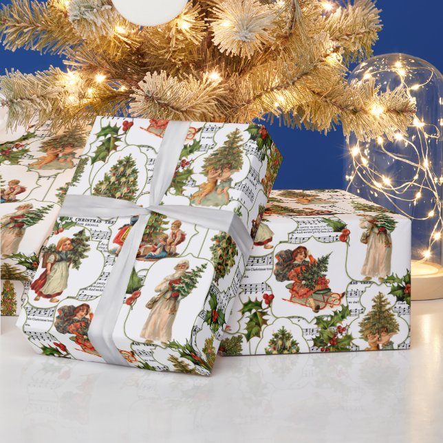 Viktorianische Weihnachtsbäume, Holly & Music Geschenkpapier (Feiertage)