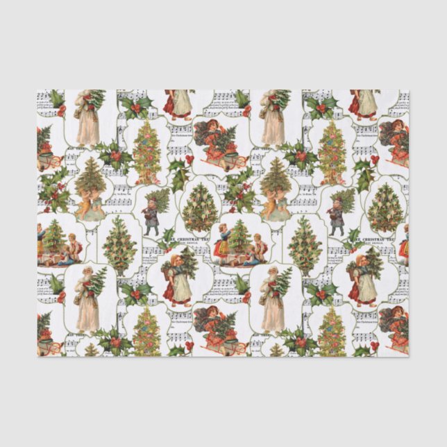 Viktorianische Weihnachtsbäume, Holly & Music Seidenpapier (Vorderseite)