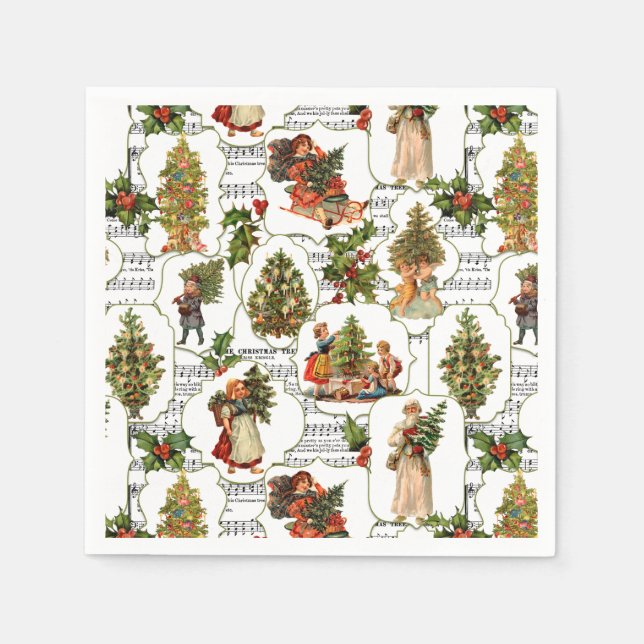 Viktorianische Weihnachtsbäume, Holly & Music Serviette (Vorderseite)