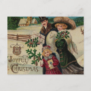 Viktorianische Weihnachtsfamilie und Dorf Feiertagspostkarte