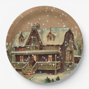 Viktorianische Weihnachtsfeier in Winterillustrati Pappteller