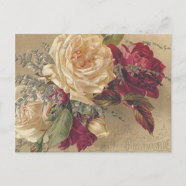 Viktorianische Weihnachtsfeiertage Rose Postkarte (Vorderseite)