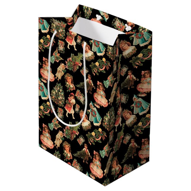 Viktorianische Weihnachtsgeschenk-Tasche Mittlere Geschenktüte (Rückseite Schrägansicht)