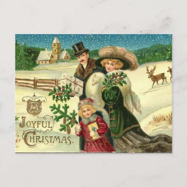 Viktorianische Weihnachtsgrüße Feiertagspostkarte (Vorderseite)