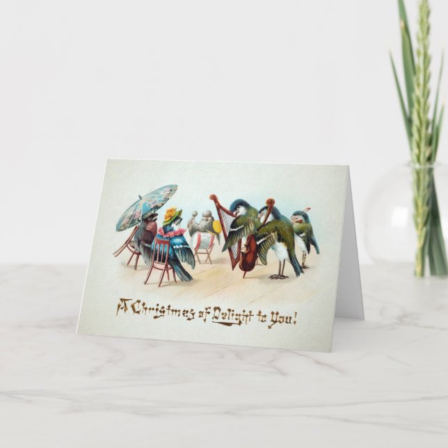 Viktorianische Weihnachtskarte für Vögel Feiertagskarte (Vorderseite)