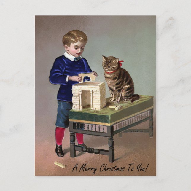 Viktorianische Weihnachtskatze Postkarte (Vorderseite)