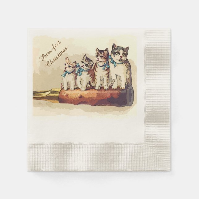 Viktorianische Weihnachtskatzen Serviette (Vorderseite)