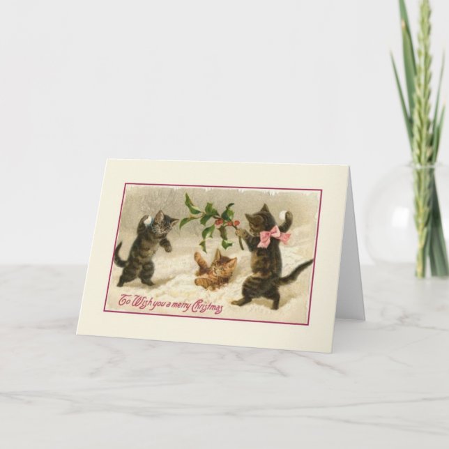 Viktorianische Weihnachtskatzenkarte Feiertagskarte (Vorderseite)