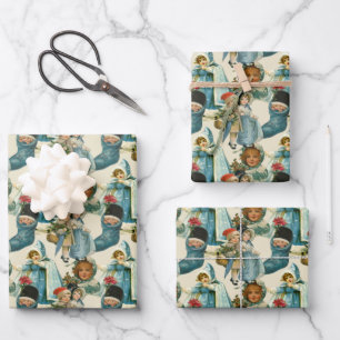 Viktorianische Weihnachtskinder Geschenkpapier Set