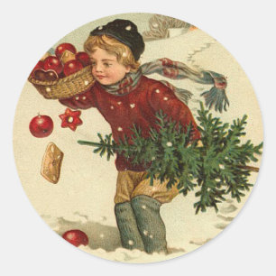 Viktorianische Weihnachtskleber für Ihre Karten Runder Aufkleber
