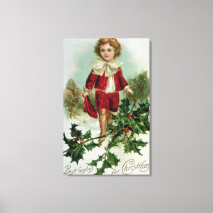 Viktorianische Weihnachtspostkarte, die einen Leinwanddruck