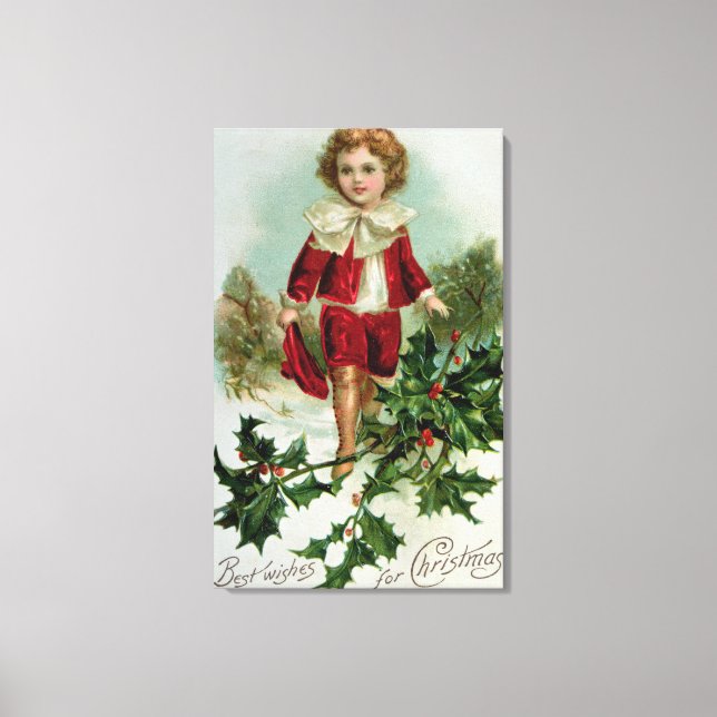 Viktorianische Weihnachtspostkarte mit einem Junge Leinwanddruck (Vorderseite)