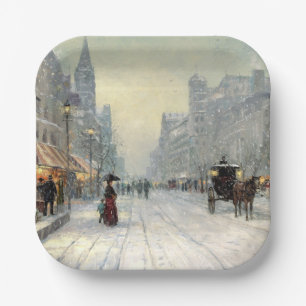 Viktorianische Weihnachtsstraße Pappteller