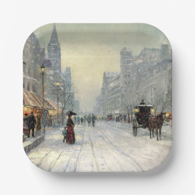 Viktorianische Weihnachtsstraße Pappteller (Vorderseite)