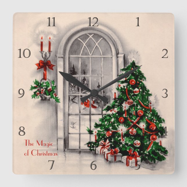 Viktorianische Weihnachtszeit Quadratische Wanduhr (Vorderseite)