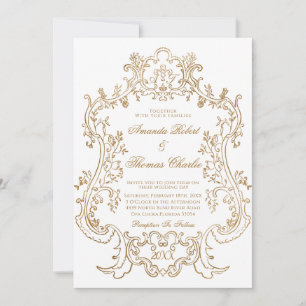 Viktorianische White and Gold Hochzeit Einladung