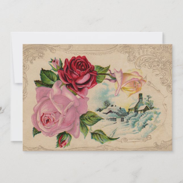 Viktorianische Winter-Rose Einladung (Vorderseite)