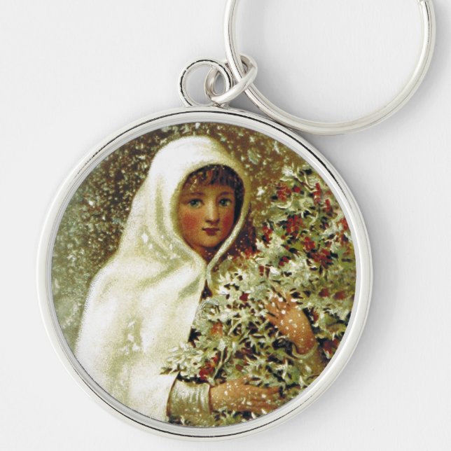 Viktorianische Wintermädchen, Heilige Beeren, Schn Schlüsselanhänger (Vorne)