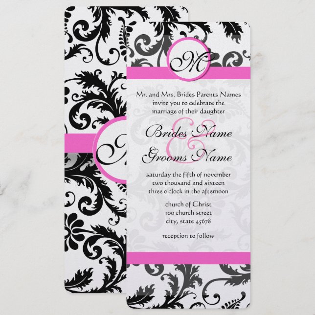 Viktorianische Wirbel von Floral Damask Hochzeitsf Einladung (Vorne/Hinten)
