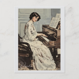 Viktorianische Woman White Dress Piano Musik Vinta Postkarte
