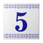 Viktorianische Zahlenteile Fliese<br><div class="desc">Viktorianische Zahlentabelle - Blau auf Weiß mit dem Rand eines Druckers</div>