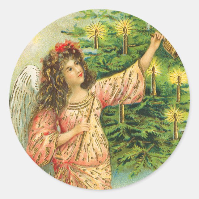 Viktorianischer Angel Weihnachtsaufkleber Runder Aufkleber (Vorderseite)