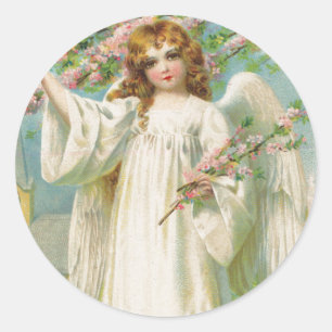 Viktorianischer Angel Weihnachtsaufkleber Runder Aufkleber
