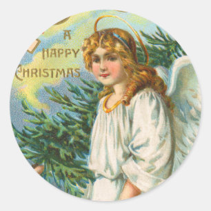Viktorianischer Angel Weihnachtsaufkleber Runder Aufkleber