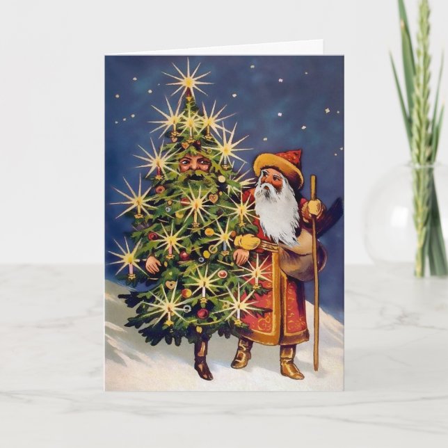 Viktorianischer Baum und Weihnachtskarte Feiertagskarte (Vorderseite)