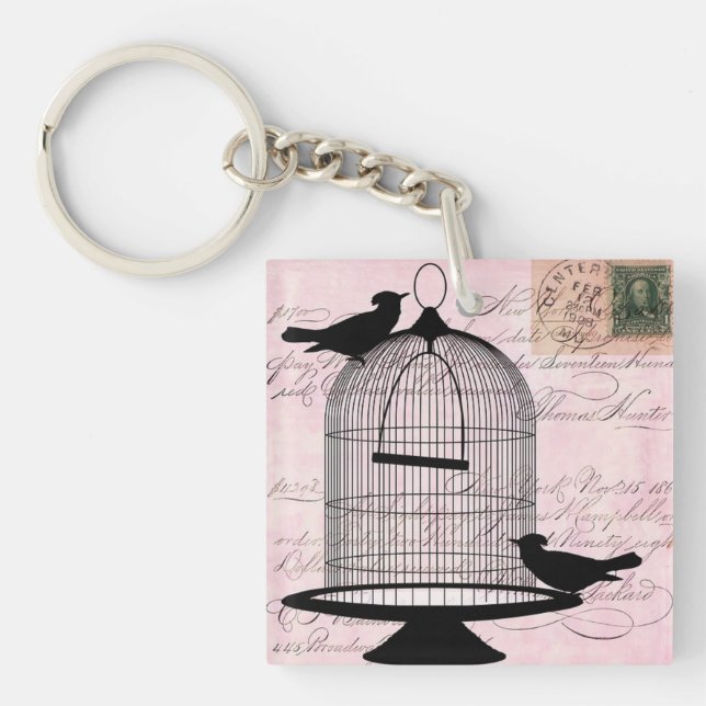 Viktorianischer Birdcage Rosa Acrylstoff Schlüssel Schlüsselanhänger (Vorderseite)