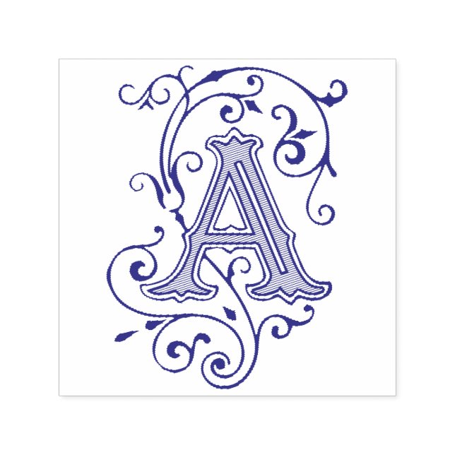 Viktorianischer Blüh Letter A Monogramm Permastempel (Design)
