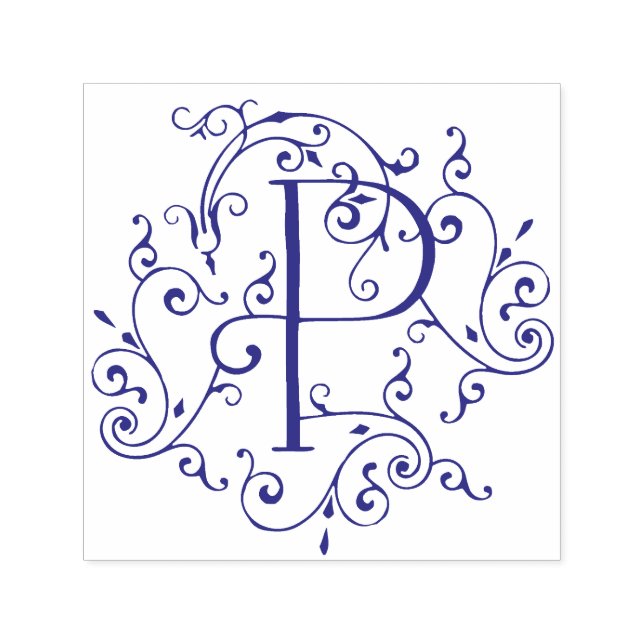 Viktorianischer Blüh Letter P Monogram Self-Inking Permastempel (Design)