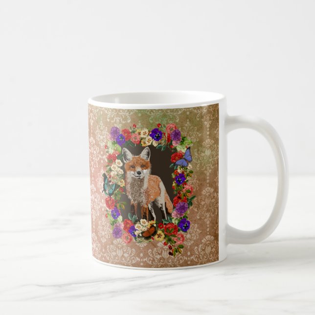 Viktorianischer Blumenfox und Schmetterling-Kaffee Kaffeetasse (Rechts)