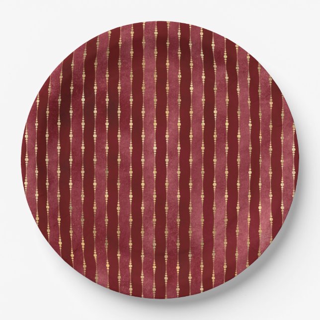 Viktorianischer Burgund und Goldstreifen Pappteller (Vorderseite)