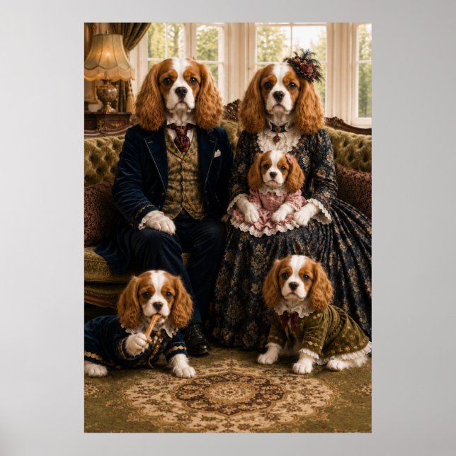 Viktorianischer Cavalier King Charles Spaniel Fami Poster (Vorne)